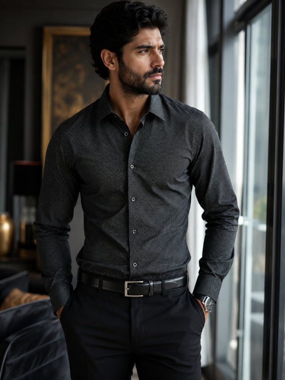 Denim & Flower Ricky Singh Slim Fit Button Front Shirt – Men's Medium